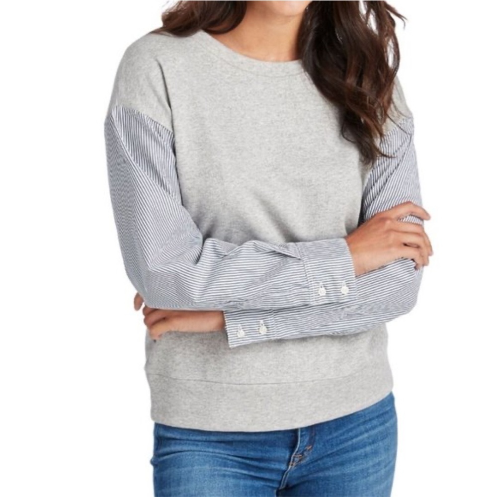 Vineyard Vines Mixed Media Sweatshirt Womens XL Heather Gray Striped Sleeve